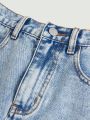 SHEIN Teenage Girls' Washed Irregular Distressed Jeans