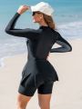 SHEIN Swim SPRTY Women's Color Block Long Sleeve Swimsuit Set