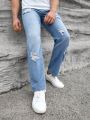 SHEIN Men Ripped Straight Leg Jeans