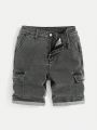 SHEIN Teen Boys' Casual Denim Shorts With Side Pockets