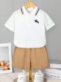 SHEIN Kids Academe Little Boys' Embroidered Polo Shirt And Shorts Set