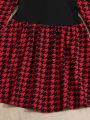 SHEIN Baby Houndstooth Puff Sleeve Dress