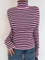 DAZY Kpop Striped Turtleneck Sweater For Layering