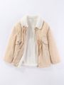 SHEIN Kids EVRYDAY Young Girl Borg Collar Fuzzy Lined Coat