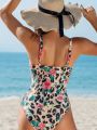 SHEIN Swim Chicsea One Piece Swimsuit With Leopard & Floral Print