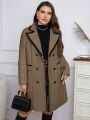 SHEIN Clasi Plus Size Double Breasted Peacoat With Mock Pocket, Winter Coat