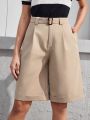 SHEIN BIZwear Ladies' Bermuda Shorts With Buckled Belt