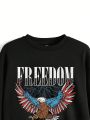 Rat Studio Round Neck Eagle & Letter Print Sweatshirt