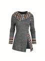 Women's Hooded T-Shirt With Stripes And Prints