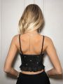 SHEIN ICON Women's Splice Ruffle Hem & Rhinestone Decorated Camisole Top