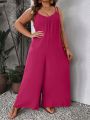 SHEIN VCAY Plus Size Women's Sleeveless Wide Leg Jumpsuit