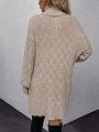 Turtleneck Drop Shoulder Sweater Dress Without Belt