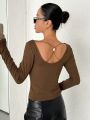 DAZY Ribbed Knit Long Sleeve T-shirt