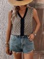 Women'S Sleeveless Button Down Shirt With All-Over Print