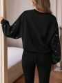 SHEIN Frenchy Women's Rhinestone Inlaid Drop Shoulder Long Sleeve Sweatshirt