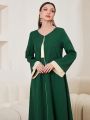 SHEIN Najma Women's Green V-neck Arab Long Dress