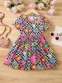 SHEIN Kids HYPEME Young Girl Floral & Checker Print Dress