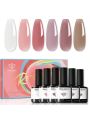 modelones Jelly Gel Nail Polish Set 6 Colors, Summer Translucent Pink Milky White Sheer Nude Brown Beige Taupe Korean Trend Icy Transparent Nail Art Design Starter Kit Manicure at Home Gifts for Girls Women