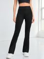 Yoga Basic High Waisted Flared Leg Athletic Pants With Side Pockets