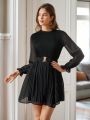 SHEIN Frenchy Pleated Ruffle Sleeve Dress With Belt