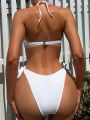 SHEIN Swim SXY Solid Color Twist Front Halter Swimsuit Set