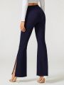 Cacao Bloom Solid Slit Hem Flare Leg Pants