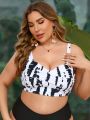 SHEIN Swim Vcay Plus Size Women'S All Over Printed Cross Front Bikini Top