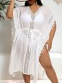 SHEIN Swim Vcay Plus Size Elegant Beachwear Lace Fringe Cover Up