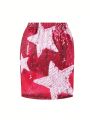 SHEIN Kids EVRYDAY 1 Piece Imitation Sequin Print Star Pattern Skirt For Older Girls In Spring And Summer