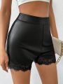 SHEIN BAE Ladies' Lace Patchwork Pu Shorts