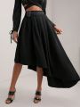 Daniel Watson Solid Asymmetrical Hem Buckle Waist Skirt