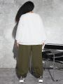 SHEIN CURVE+ Plus Size Women's Slogan Printed Sweatshirt And Sweatpants Set