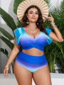 SHEIN Swim Vcay Plus Size Women'S Gradient Butterfly Sleeve Swimsuit Set