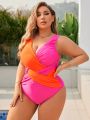 SHEIN Swim Vcay Plus Size Color Blocking Cross Front One Piece Swimsuit