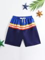 Teen Boy Striped Pattern Swimming Trunks