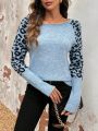 SHEIN Frenchy Leopard Print Patchwork Drop Shoulder Sweater