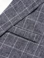 Teen Boy 1pc Plaid Lapel Collar Blazer & 1pc Suit Pants & 1pc Bow Without Shirt