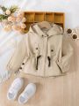 Young Girl Drawstring Waist Hooded Jacket