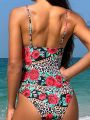 SHEIN Swim Vcay Women'S One-Piece Swimsuit With Leopard & Floral Print