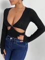 SHEIN SXY Cut Out Front Plunging Neck Bodysuit