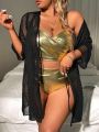 SHEIN Swim Basics Plus Size Metallic Style Swimsuit Set