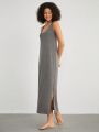 SHEIN Leisure Women's Solid Color Split Hem Home Wear Dress