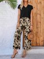 EMERY ROSE V-Neck Batwing Sleeve Top And Floral Print Pants Set