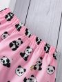 Baby Girl Cute Panda Short Sleeve Top And Skirt Set For Summer