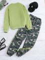 Teen Girls' Letter Printed Sweatshirt & Camouflage Pants Set