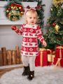 SHEIN Baby Girl Christmas Elk & Geo Print Dress