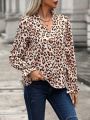 SHEIN LUNE Leopard Print Flounce Sleeve Blouse