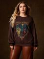 HOUSE OF THE DRAGON X SHEIN Plus Size Oversized Dragon And Letter Print Drop Shoulder Sweatshirt