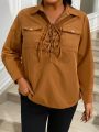 SHEIN Essnce Plus Flap Pocket Lace Up Front Shirt