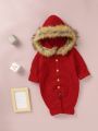 Baby Fur Collar Button Up Sweater Jumpsuit